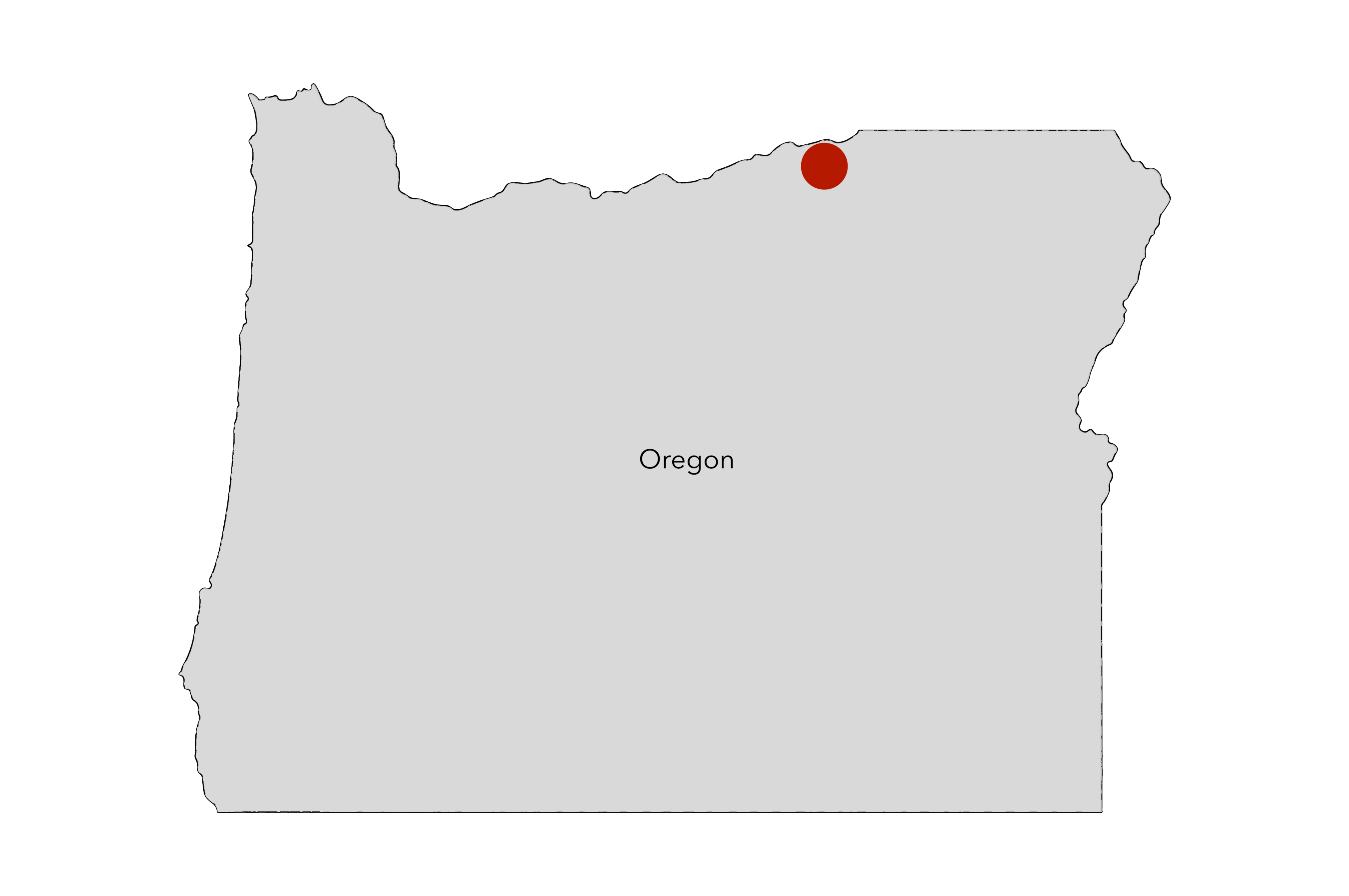 Hermiston Map of Oregon with a red dot showing where Eugene is located.