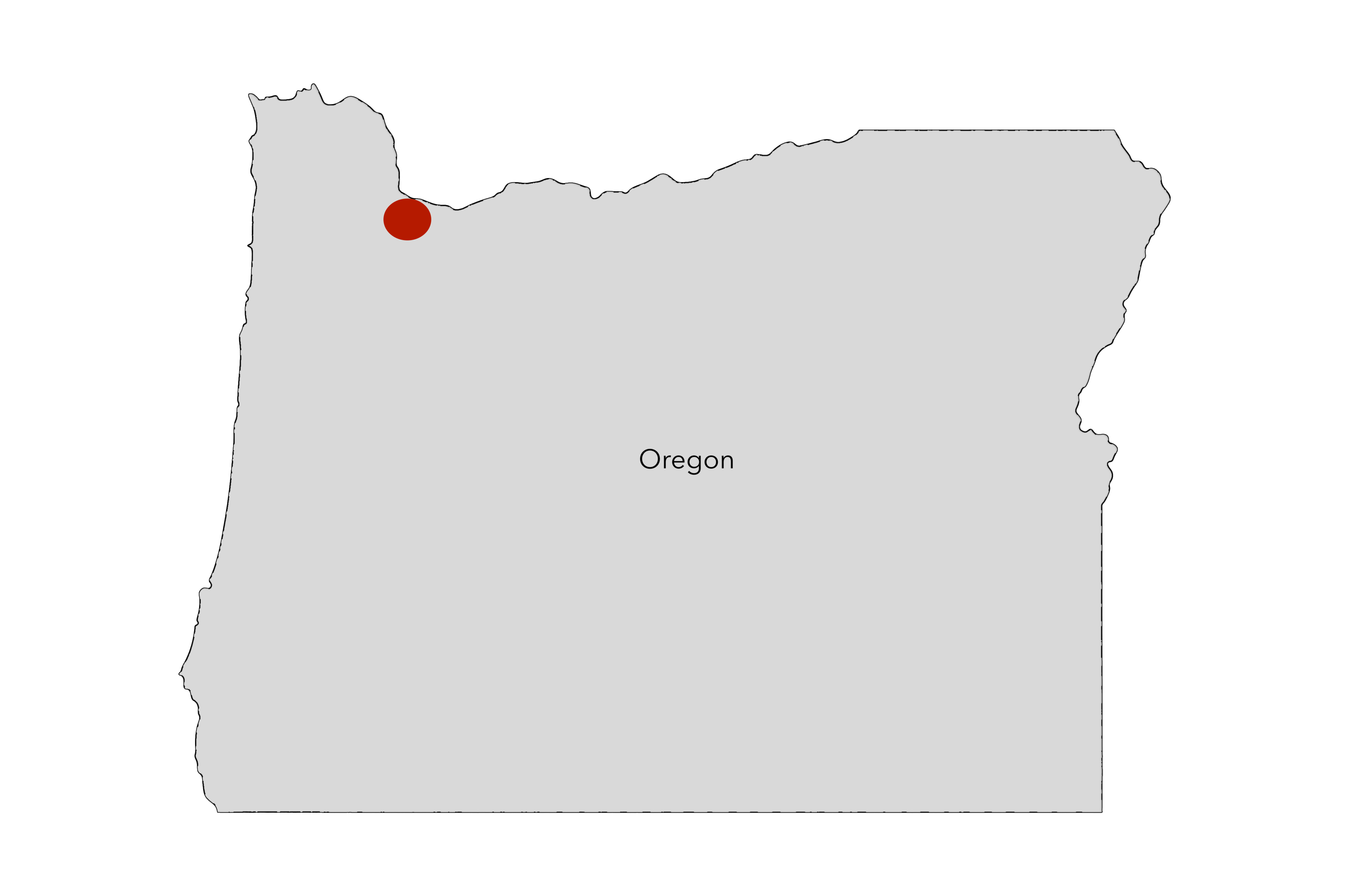 Oregon Map of Oregon showing Portland's location with a red dot.